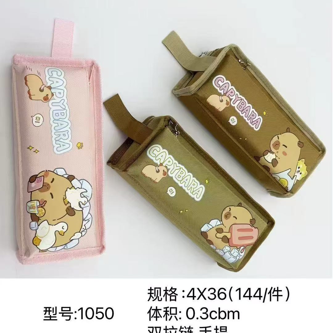Bolsa de lápices al por mayor Bolsa de lápices de doble capa de gran capacidad simple de dibujos animados Bolsa de papelería de moda de tela Oxford Bolsa de almacenamiento de lápiz lindo