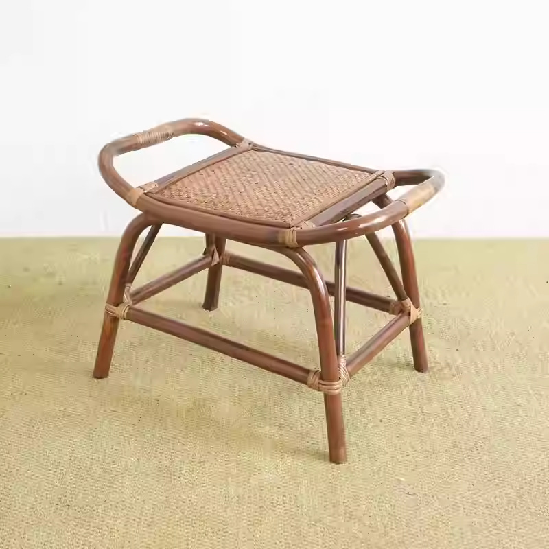 Tejido natural de Ratán para poner taburetes de pies, taburetes de cambio de zapatos para el hogar, sillas de Ratán sin respaldo y sin reposabrazos en taburetes bajos en el sofá en la puerta de la casa image 4