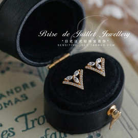 S925纯银镀金耳钉女 日韩简约百搭气质高级感V形学生耳钉