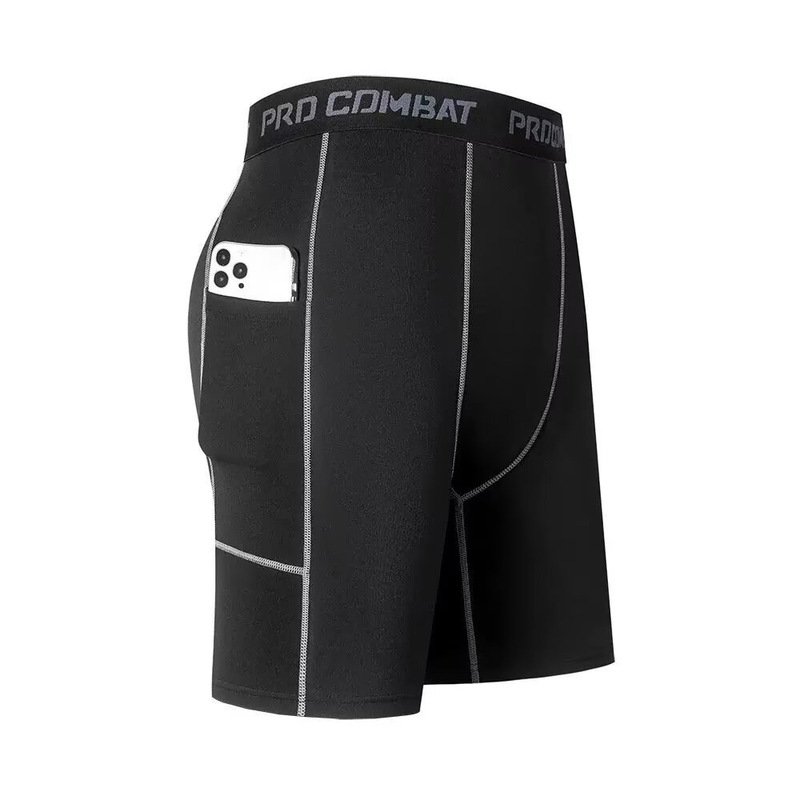 Men's Five-Point Compression Sports Shorts with Pockets, Quick-Dry, High-Elastic, for Basketball, Running, Fitness Training, and Jogging