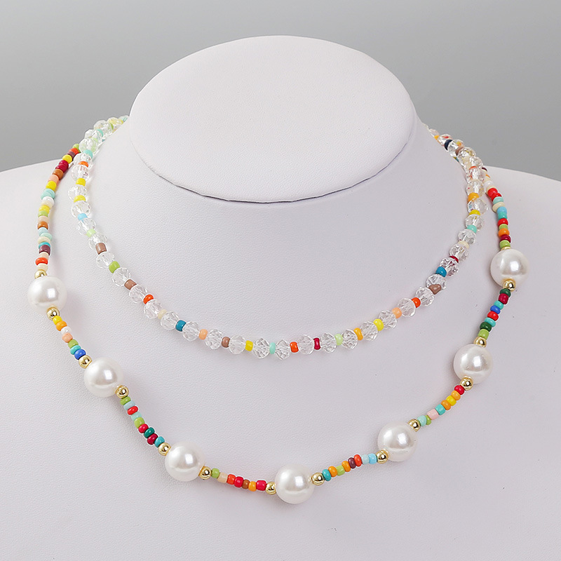 Bohemian Hand-woven Crystal Bead Multi-layer Necklace Pearl Pendant Jewelry display picture 4