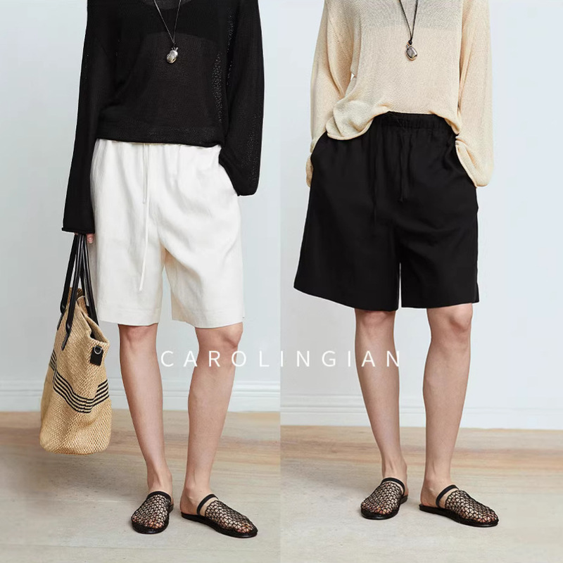 Row Relaxed and Comfortable Linen Minimalist Fashionable Loose Shorts Five-Point Pants 2026 Summer Lazy Style Mid-Length Pants Row Relaxed and Comfortable Linen Minimalist Fashionable Loose Shorts Five-Point Pants 2026 Summer Lazy Style Mid-Length Pants