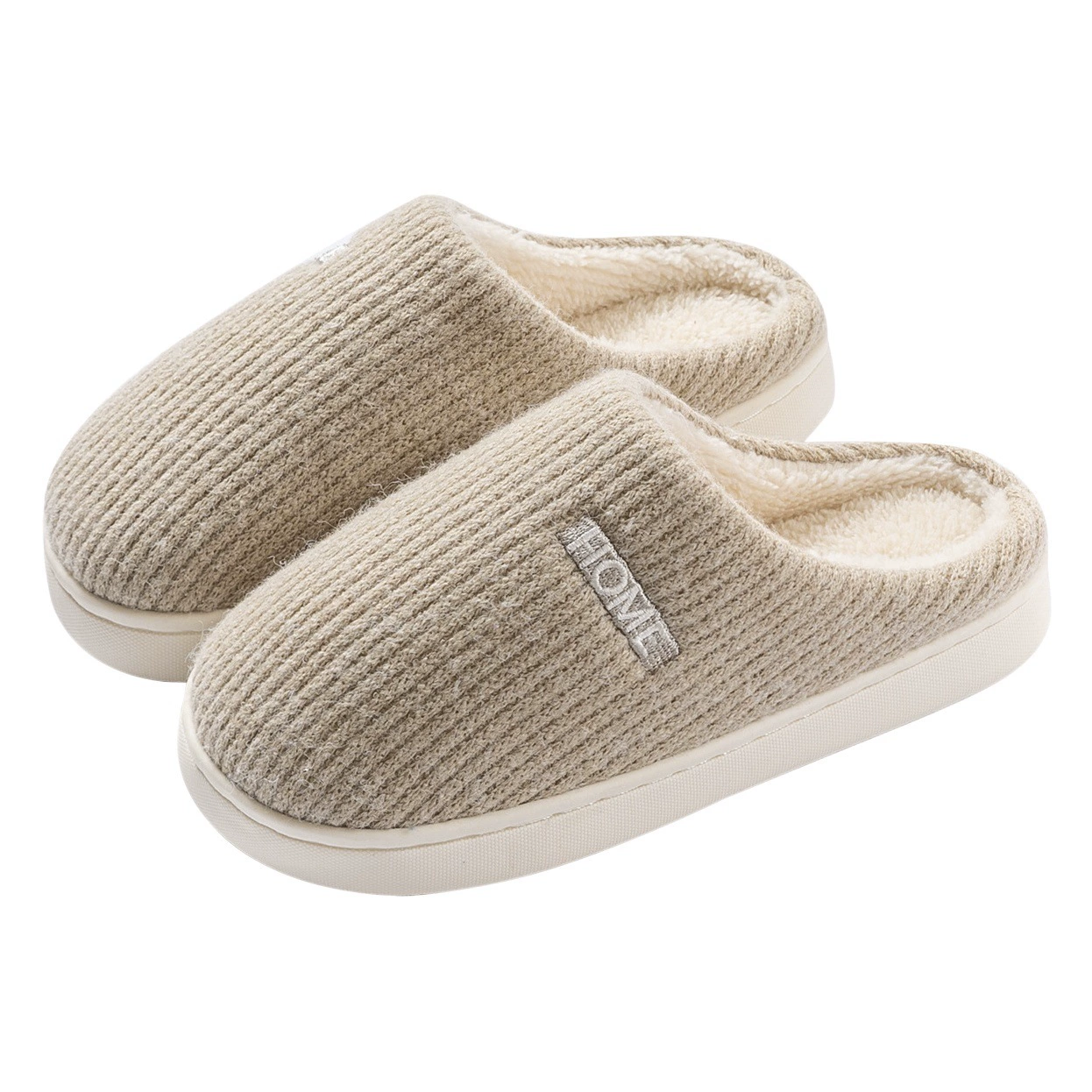 Нескользящие хлопчатобумажные тапочки женская осень-зима 2025 новый стиль дома толстая подошва теплые шерстяные тапочки мужская зима