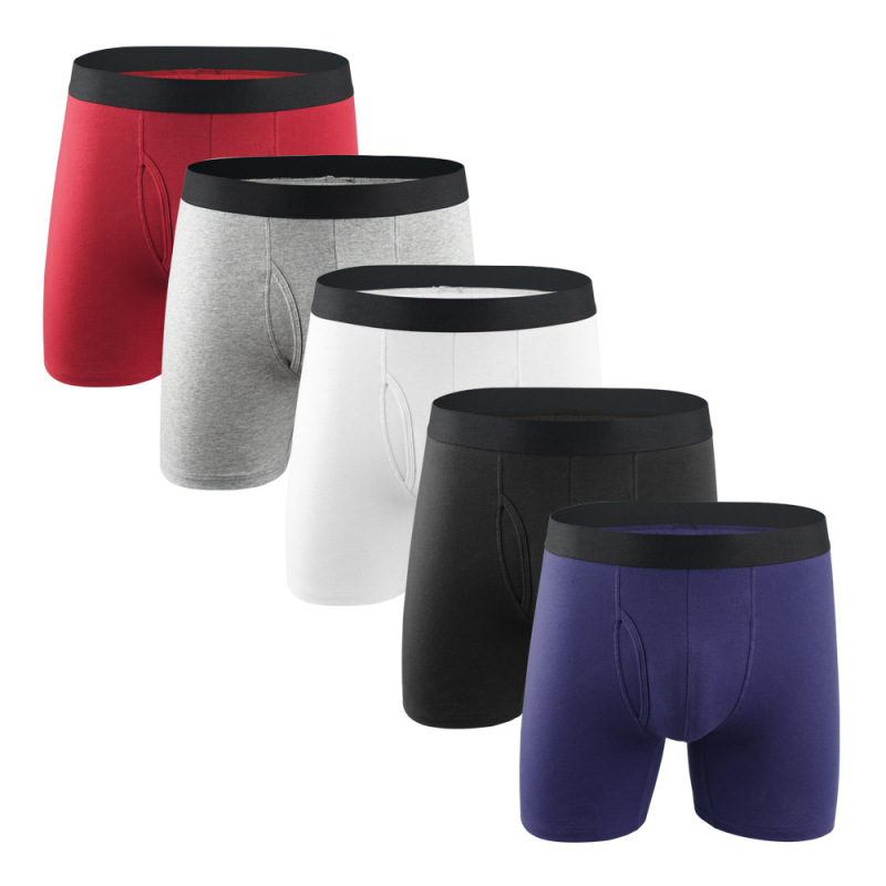 European and American men's underwear cotton men's boxer fat guy underwear extended opening sports solid color cross-border supply