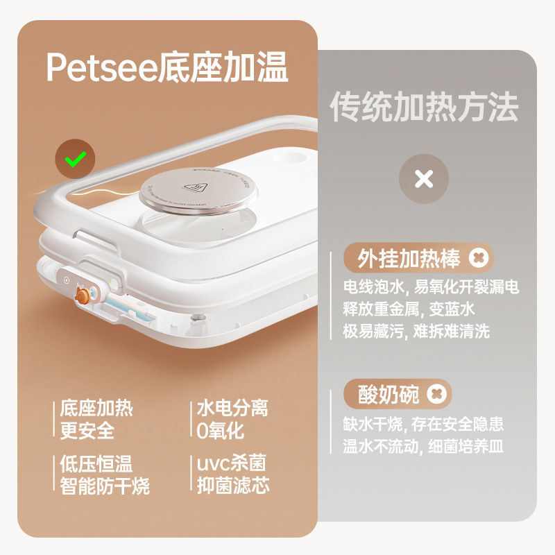 Dispensador de agua para gatos Pai Xi Ciclo de calentamiento automático de temperatura constante Desenchufado Tanque de agua móvil para perros Bebedor de agua para mascotas