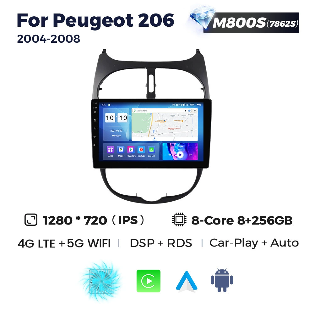 Подходит для Peugeot 206-2008, Android с большим экраном, навигация средней панели, радио 8+256Г