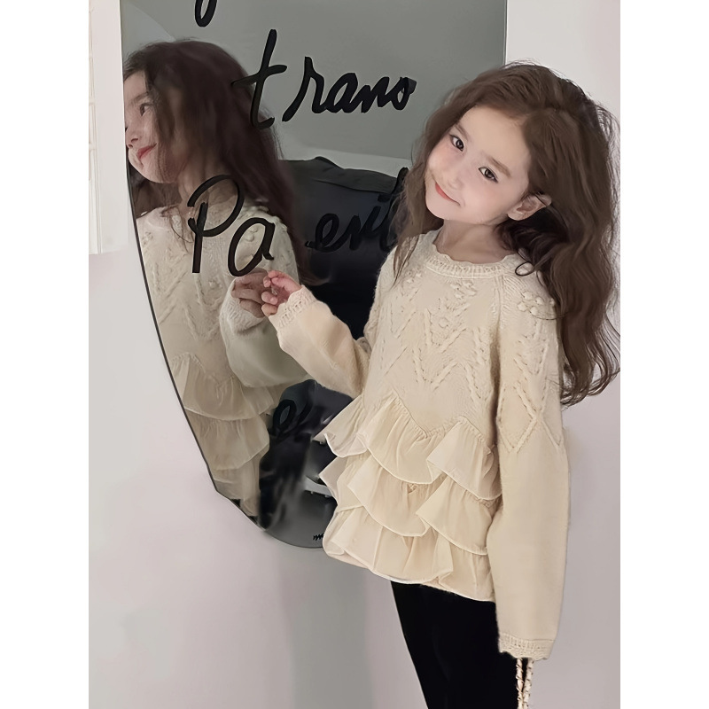 J 32867 Girls' lace knit sweater 女童蕾丝花边针织衫跨境