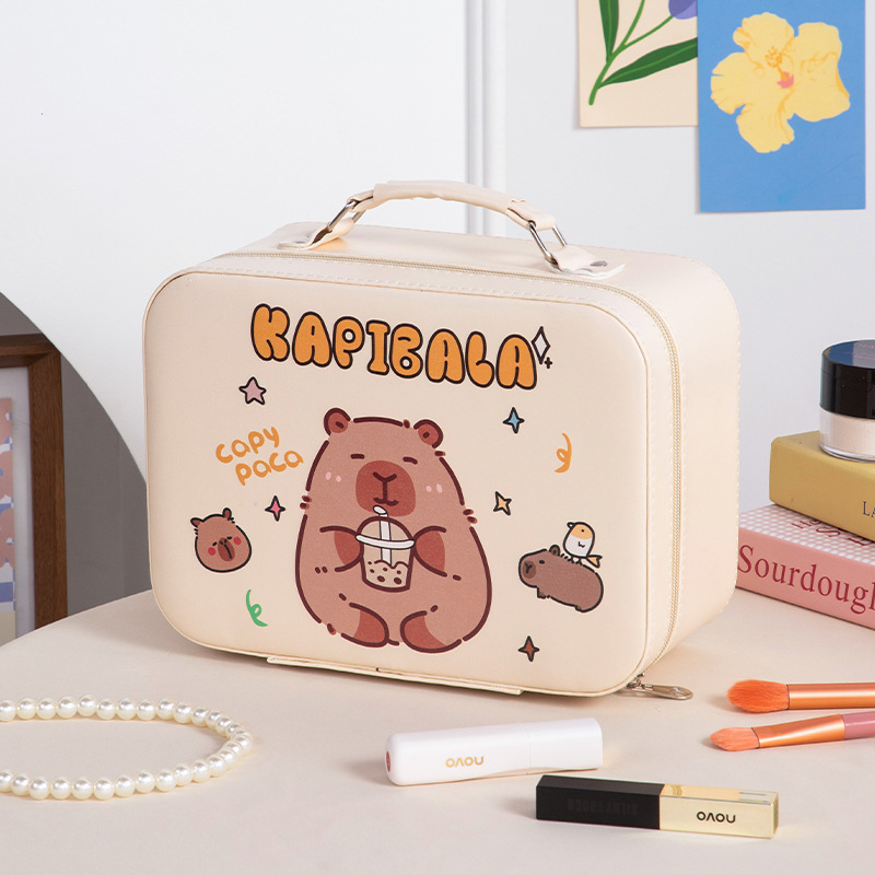 Cartoon Kapibara caja de maquillaje de gran capacidad bolsas de maquillaje portátiles lindas sin espejo caja de regalo