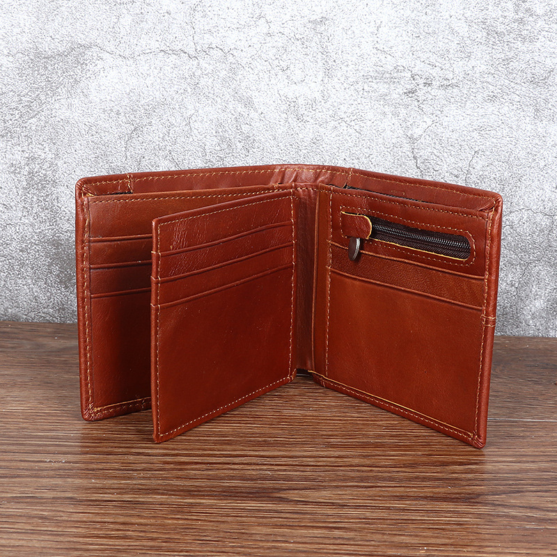 Hombres cartera horizontal de cuero genuino cartera retro moda casual primera capa de costura de piel de vaca corto tríptico cartera al por mayor