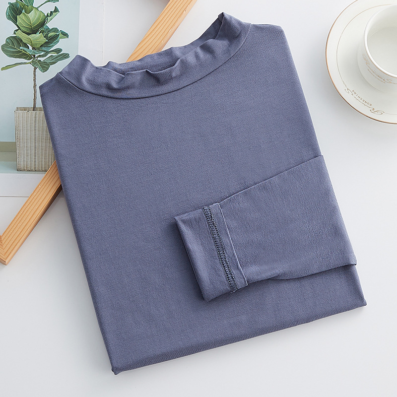 Modal medio cuello alto manga larga que basa la camisa para las mujeres otoño e invierno nuevo estilo coreano camiseta delgada suelta más tamaño superior image 16