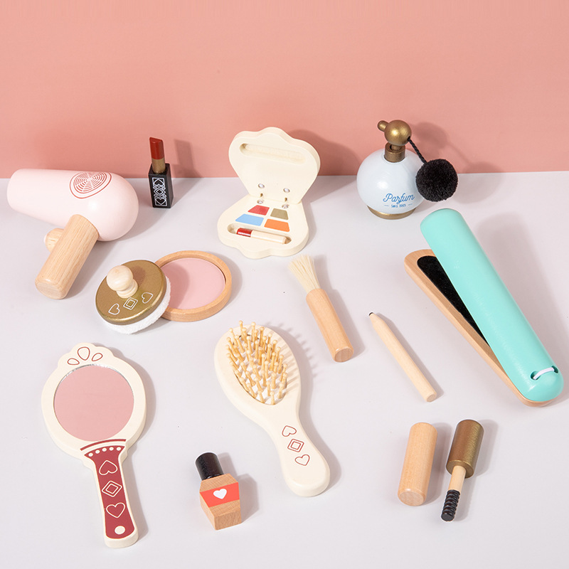 Tocador de simulación de madera para niños transfronterizos, juego de bolsa de cosméticos princesa, cosméticos para niñas, juguetes educativos para el hogar image 6