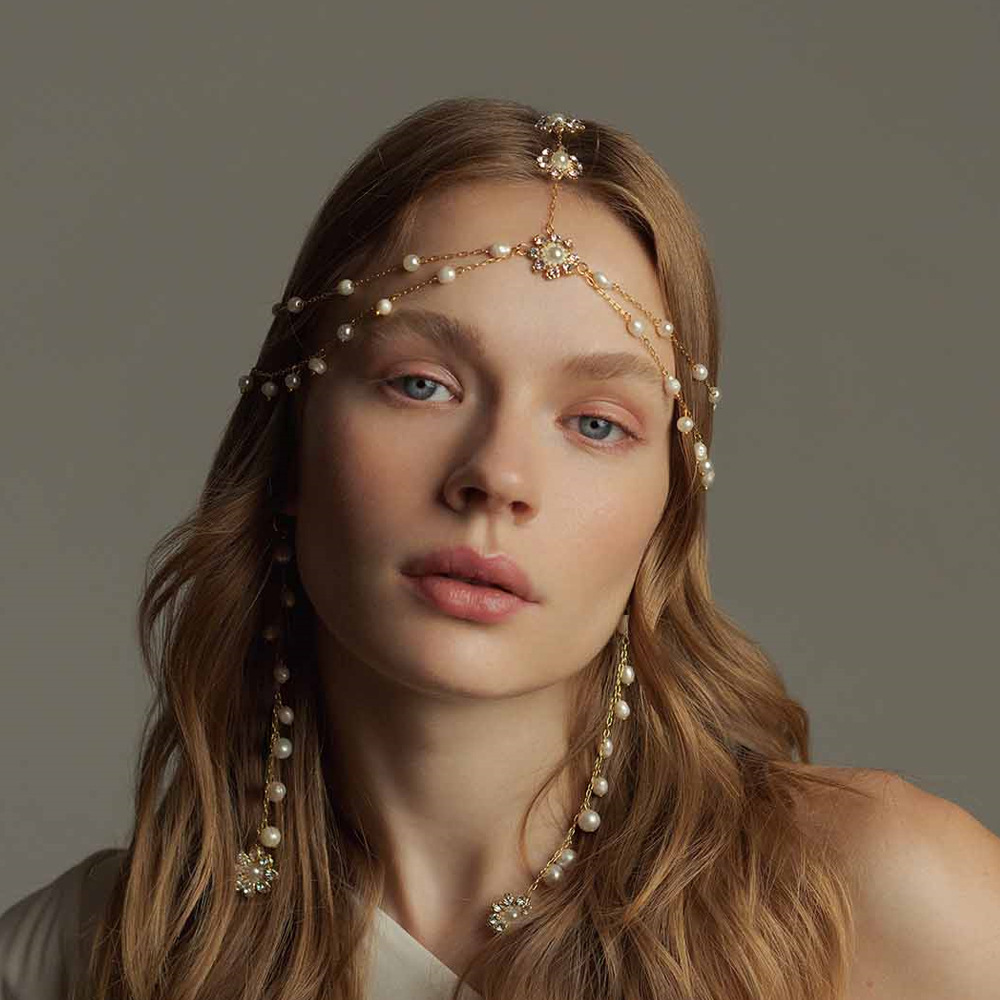 Amazon New Multi-Layered Pearl Hair Chain European and American Fashion Stage Performance Flower Headdress Hair Accessories Hair Chain