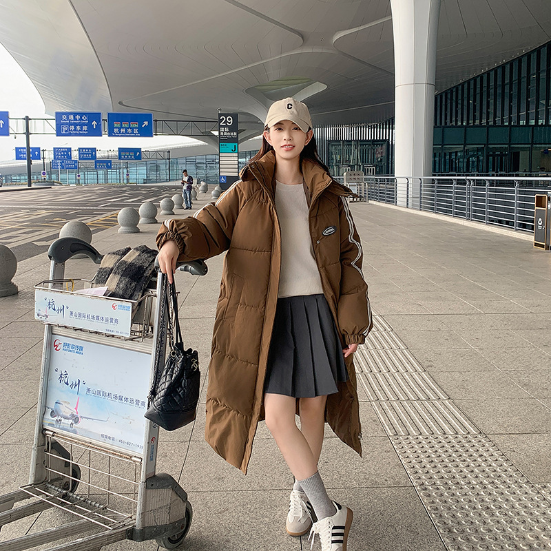 2025 ropa de algodón larga de mujer invierno nuevo suelto estilo coreano colegial grueso chaqueta con capuchón sobre la rodilla chaqueta de algodón image 4