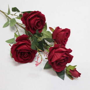 Factory in stock simulation 5 flannelette rose artificial flower wedding props decoration Diamond Rose cross-border rose simulation