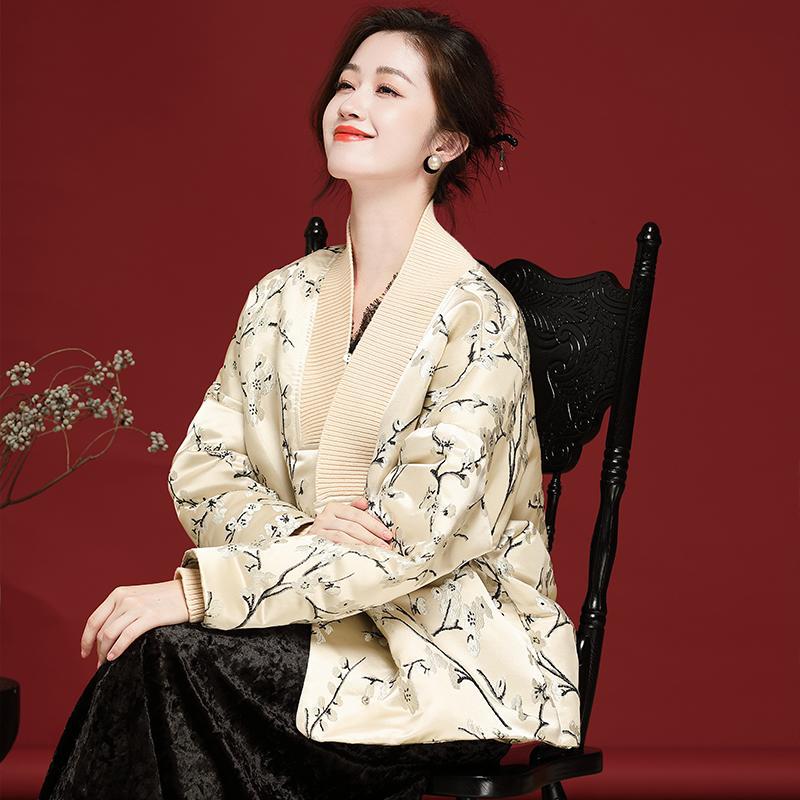 여성 다운 재킷 2024 새로운 레트로 중국 스타일 브로케이드 자카드 새로운 중국 스타일 재킷 24383