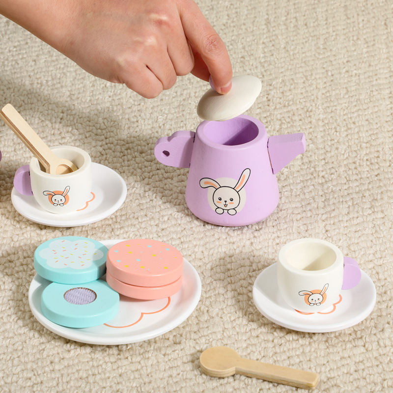 Juego de té para niños combinación niños y niñas jugar casa juguete de madera simulación tetera taza de té juego de té de la tarde traje