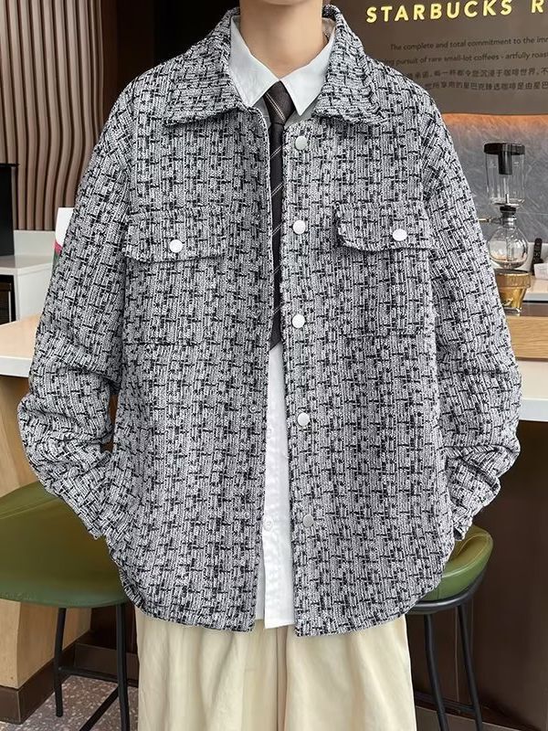 Chanel style coat men's trendy houndstooth fashion handsome high-grade men's fashion brand couple shirt jacket spring and autumn