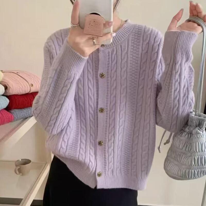 韩系复古麻花软糯毛衣外套女秋冬新款圆领宽松慵懒风显瘦针织开衫|undefined