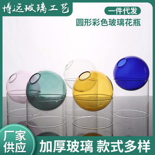 Round Colored Glass Vase Desktop Aromatherapy Glass Vase Pieces Hydroponic Utensils Living Room Table Glass Bubble Vase