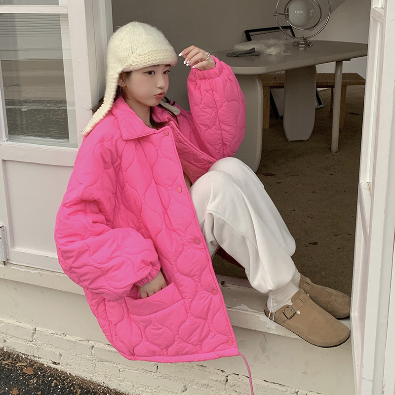 多巴胺彩色菱格棉服女新款复古外套面包服宽松内底羊羔毛韩版棉衣|undefined