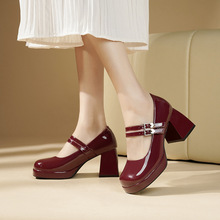 不累脚防水台高跟鞋2025春季新款粗跟玛丽珍小皮鞋复古圆头单鞋女