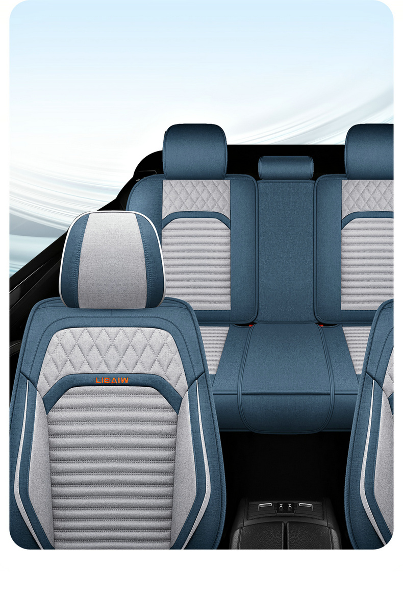 New car seat cushion, full-coverage linen seat cover, universal fabric seat cushion for all seasons, non-removable breathable seat cover