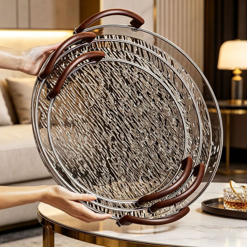 Transparent double-handled tray for home use in the living room, tabletop tea set, water cup, tea cup placement tray, hotel restaurant tea and snack tray Transparent double-handled tray for home use in the living room, tabletop tea set, water cup, tea cup placement tray, hotel restaurant tea and snack tray