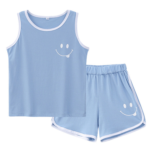 Children's vest set, boys' pure cotton home clothes, summer thin, medium and large children's sleeveless pajamas, two-piece set, trendy wholesale