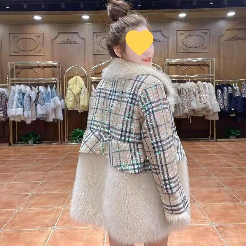 New Style Sequin Mink Fur Coat for Women, Short down Jacket for Petite Figures, Internet Celebrity Toca Fur