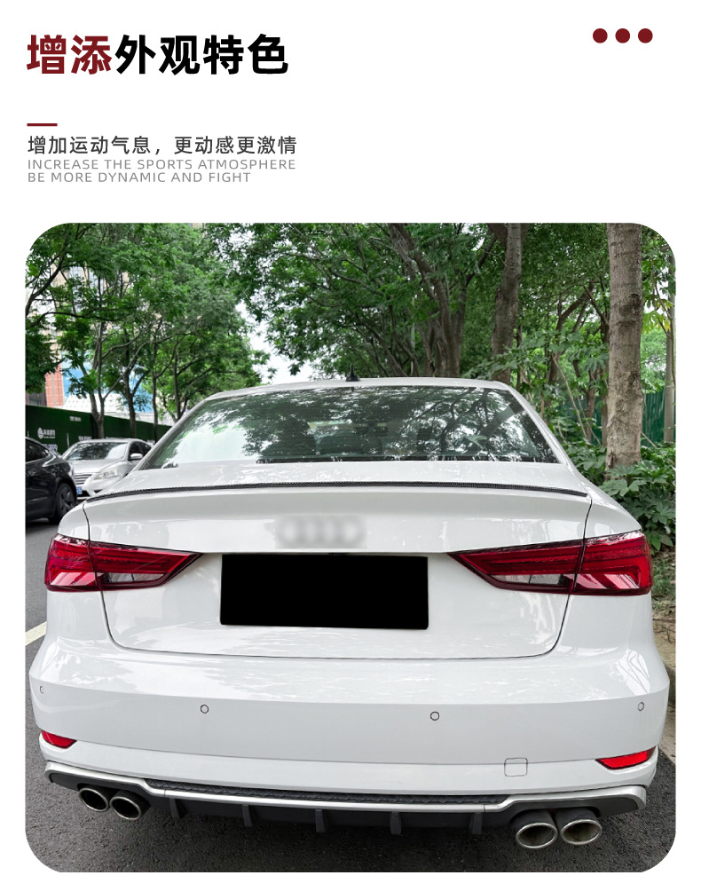 Suitable for Audi A3 S3 8V Sedan 2014-20 Rear Wing, Roof Wing, Spoiler, Car Sticker, Exterior Modification Accessories
