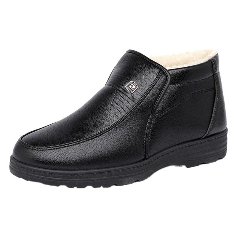 Invierno cálido forro polar antideslizante de los hombres casuales de alta superior zapatos acolchados de algodón zapatos de los ancianos de algodón acolchado zapatos de los hombres de cuero de los hombres de algodón acolchado para los ancianos