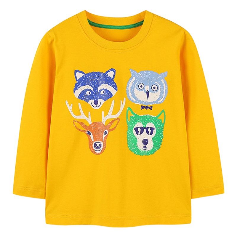 Suministro transfronterizo de 25 nuevos productos de otoño para niños pequeños, camisetas de manga larga, camisetas básicas de algodón de punto con estampado de dibujos animados para niños.