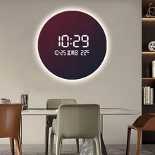 圆形装饰画创意数显时钟壁灯轻奢客餐厅墙面挂画人体感应电子钟表