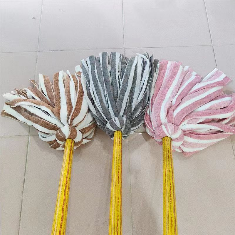 Big Sale Old-fashioned Mop Household Cleaning Mop Absorbent Mop Towel Mop Replacement Head Does Not Fall Off Coral Wooden Handle