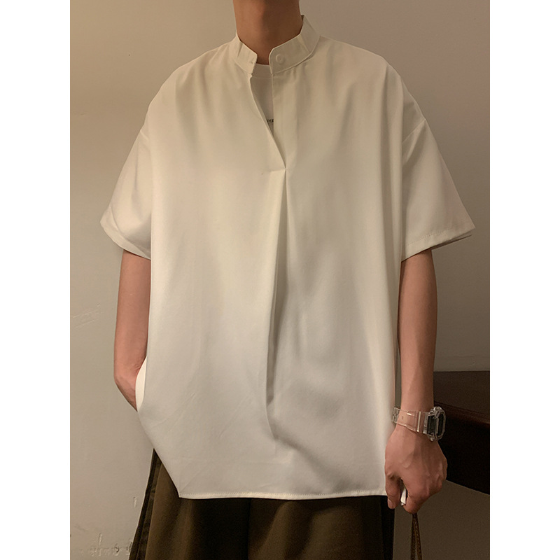 Shirt Short-sleeved Men's Summer All-match Solid Color Casual Trendy Brand Trendy Five-point Shirt Clothing for Trendy Summer Niche Coat