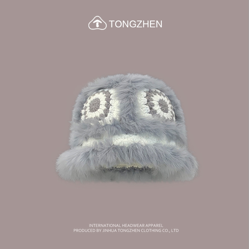 China-Chic Kaninchenhaar Löwe Erwachen Niedlicher Plüsch-Tigerkopf für Kinder, chinesische gestrickte Fischermütze im Winter_voghion.com