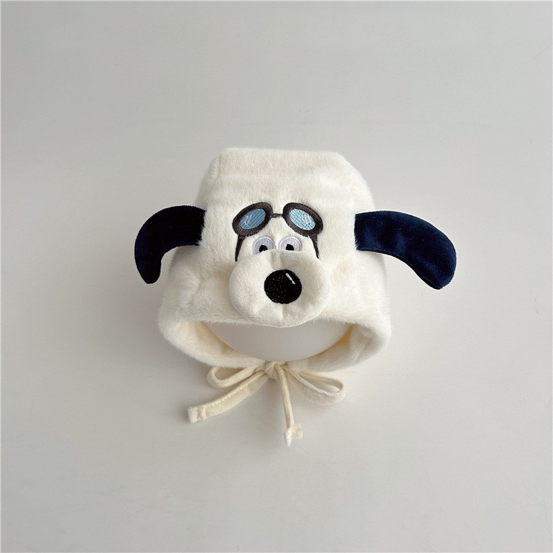 Bebé sombrero de peluche invierno caliente más peluche grueso sombrero protector de orejas lindo perro volador para niños y niñas correa sombrero frío