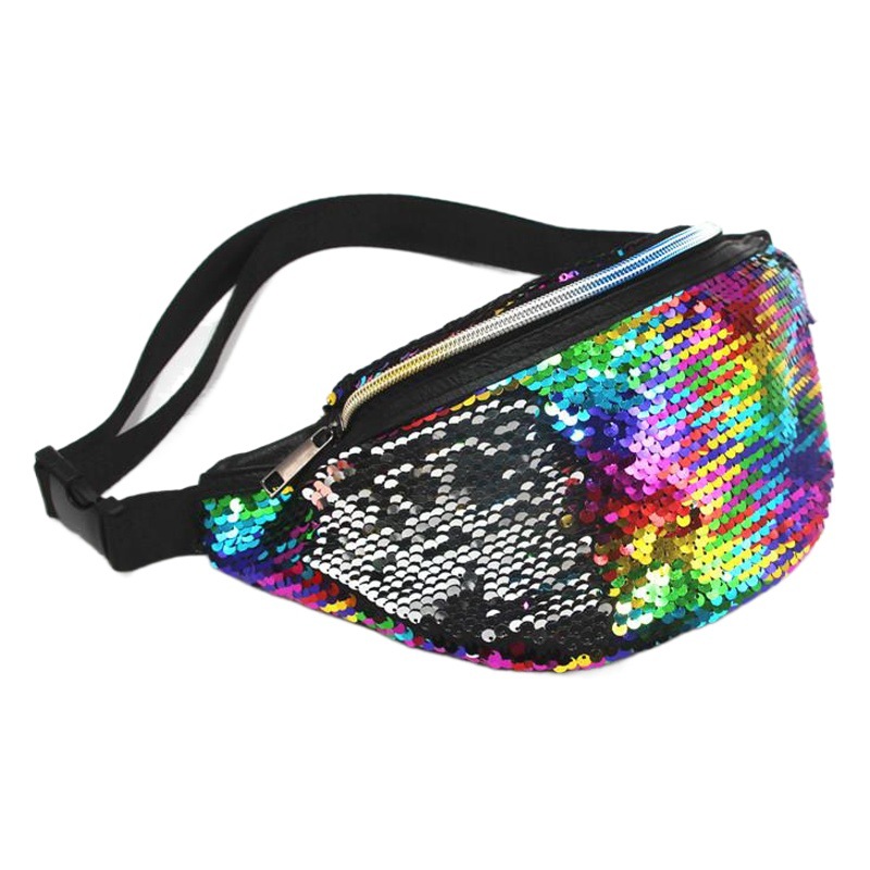 Transfronterizo nuevo bolso de la cintura de las mujeres sirena lentejuelas cintura bolsa de Europa y América deportes de moda bolso de hombro crossbody bolsa de lentejuelas para las mujeres