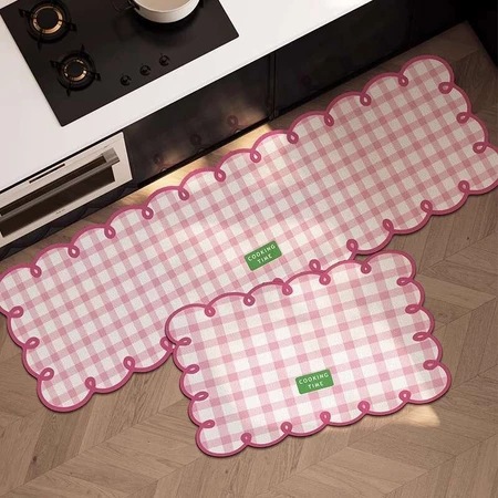 In-Stock Fresh and Simple Style Checkered Kitchen Wear-Resistant Floor Mat Two-Piece Set Bathroom Absorbent Mat Diatomaceous Earth Mat Dropshipping