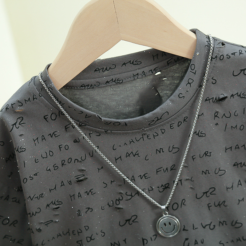 7831 Camiseta de manga corta para niños 2025 nuevo estilo estilo occidental letras de bebé media manga para niños tops de verano geniales y guapos