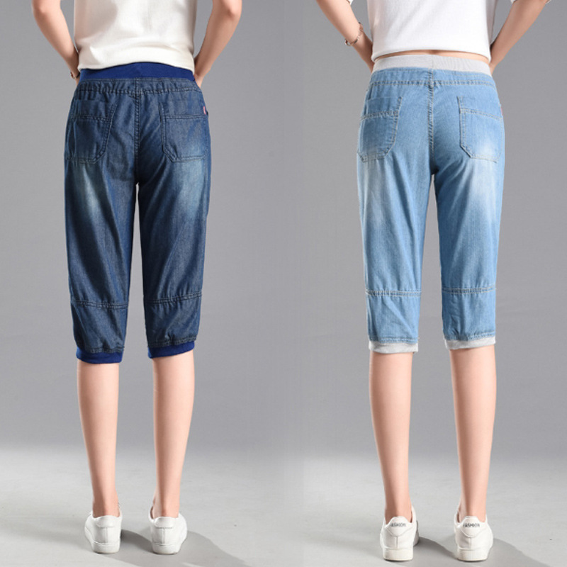 Summer Casual Loose Cropped Jeans Lace-Up Loose Nipped Cropped Pants Washed Mid-Waist Cotton Wide-Leg Pants Summer Casual Loose Cropped Jeans Lace-Up Loose Nipped Cropped Pants Washed Mid-Waist Cotton Wide-Leg Pants
