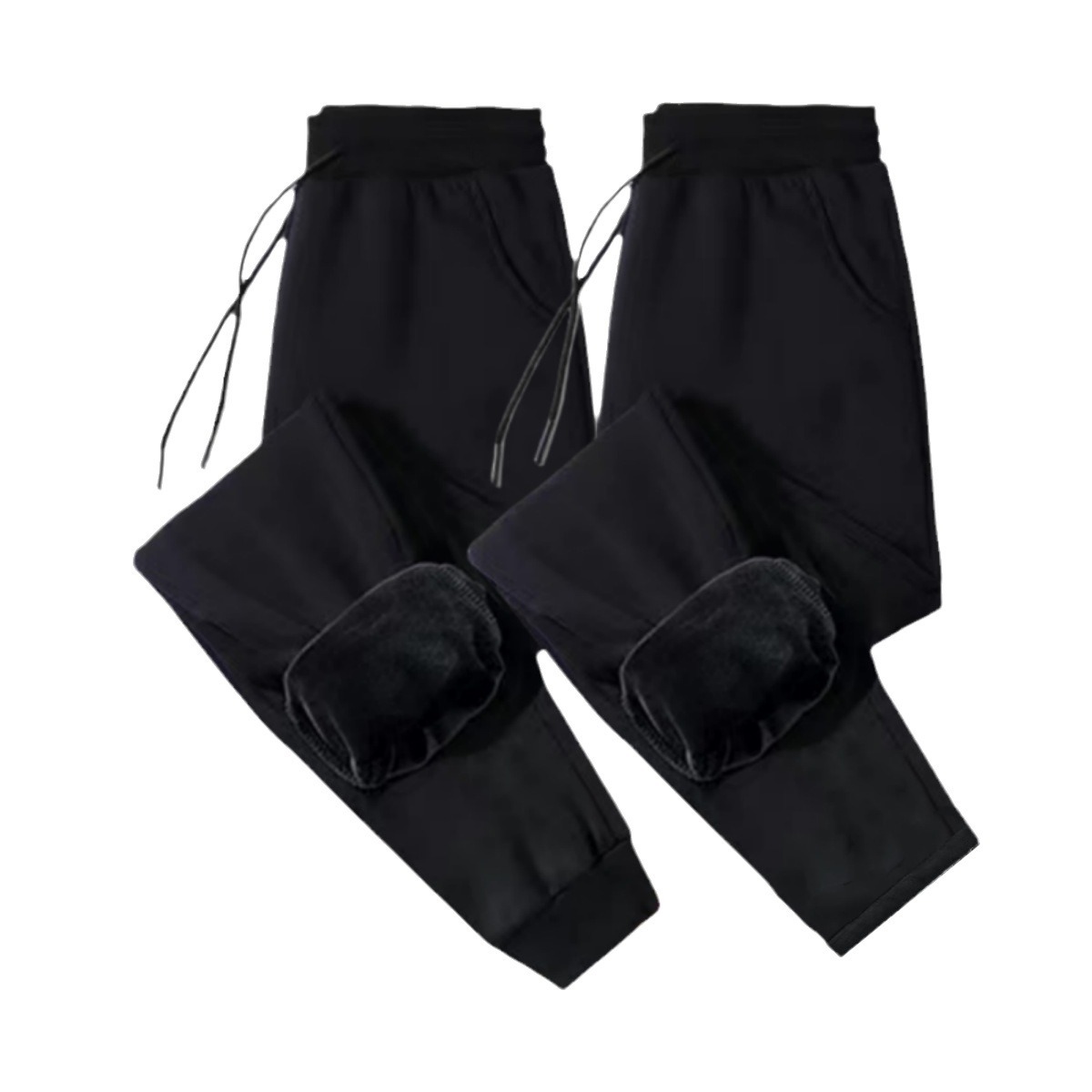 En stock pantalones de invierno de los hombres forrados de lana engrosada pantalones casuales estilo coreano de moda recta suelta más el tamaño de todos los deportes a juego hombres