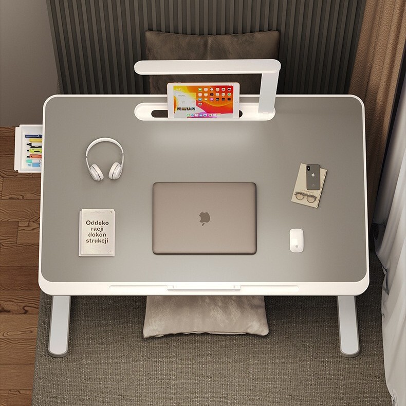 Small Table with Table Lamp, Foldable Lifting Bed Desk, Student Writing Bay Window, Bedroom Dormitory Bed Computer Table