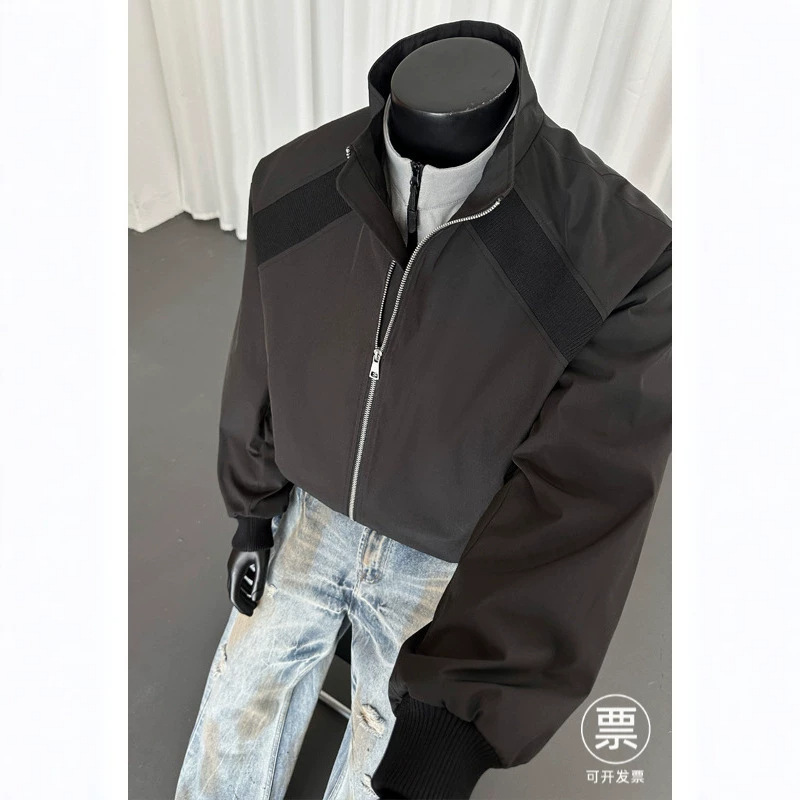 Retro Stand-Collar Flight Jacket for Men, Stylish and High-End Cleanfit Outerwear, American-Style Short Baseball Jacket with Regular Shoulders