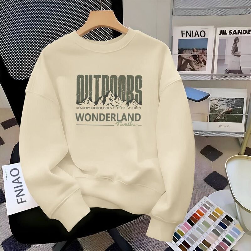New Autumn and Winter Style Fleece Sweatshirt Versatile Cotton Top Casual Loose Men's Pullover Crew Neck Long Sleeve