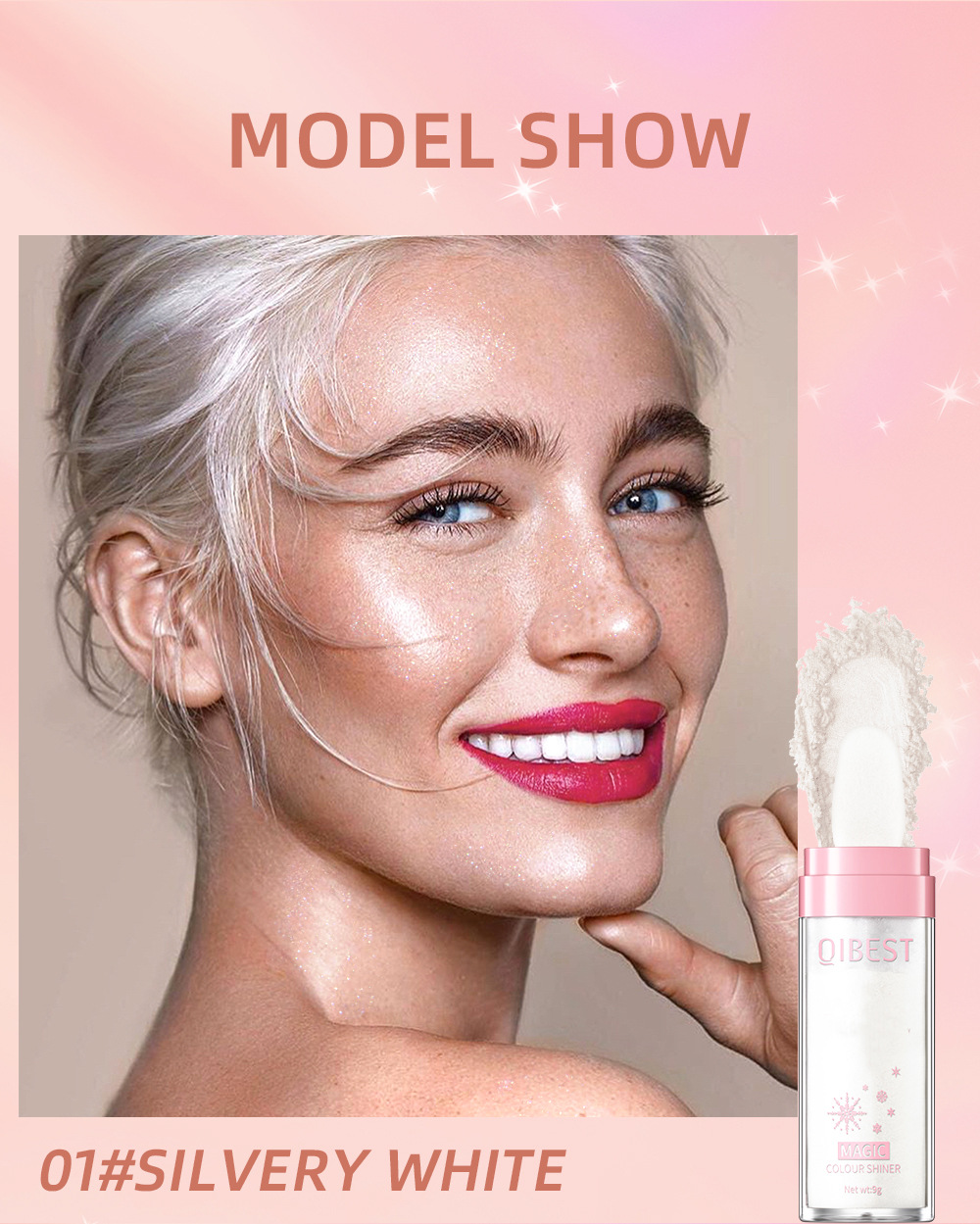 QIBEST High-Gloss Pat Powder, High-gloss Pearlescent Sparkling Fairy Powder, Full-body brightening Natural Three-dimensional Loose Powder, Contouring Powder undefined