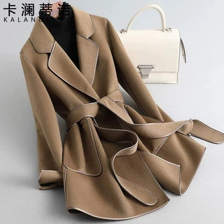 2025秋冬新款毛呢大衣女常规款韩版减龄中长款系腰带呢子外套