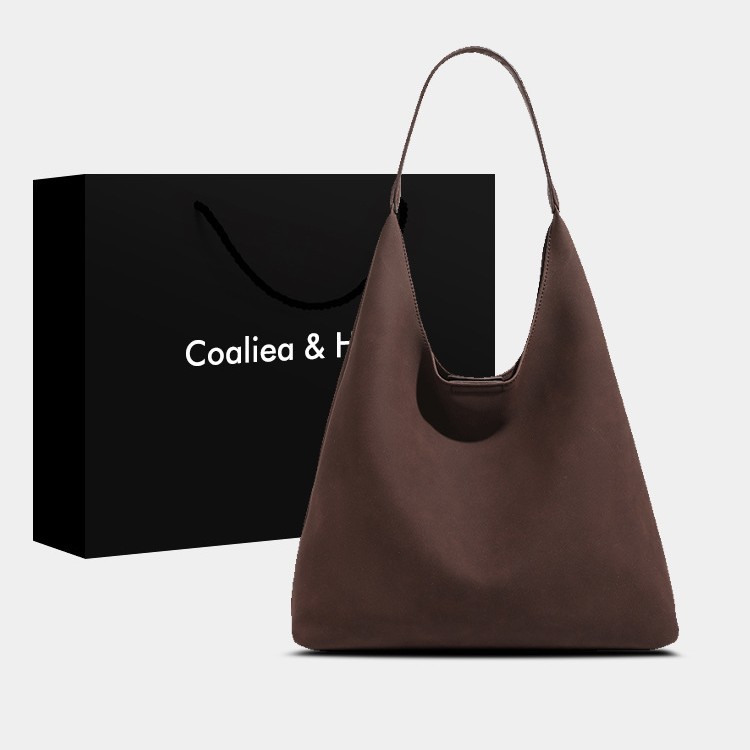 Túi tote da nubuck phong cách retro Hàn Quốc, dung tích lớn tiện lợi — Màu nâu sẫm, nhũ hương