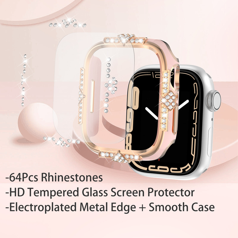 Applicable to Apple Watch Case 10 Generation 42/46mm Tempered Film Integrated Dazzling Carving Diamond Double Color Protective Cover 1-9SE Applicable to Apple Watch Case 10 Generation 42/46mm Tempered Film Integrated Dazzling Carving Diamond Double Color Protective Cover 1-9SE
