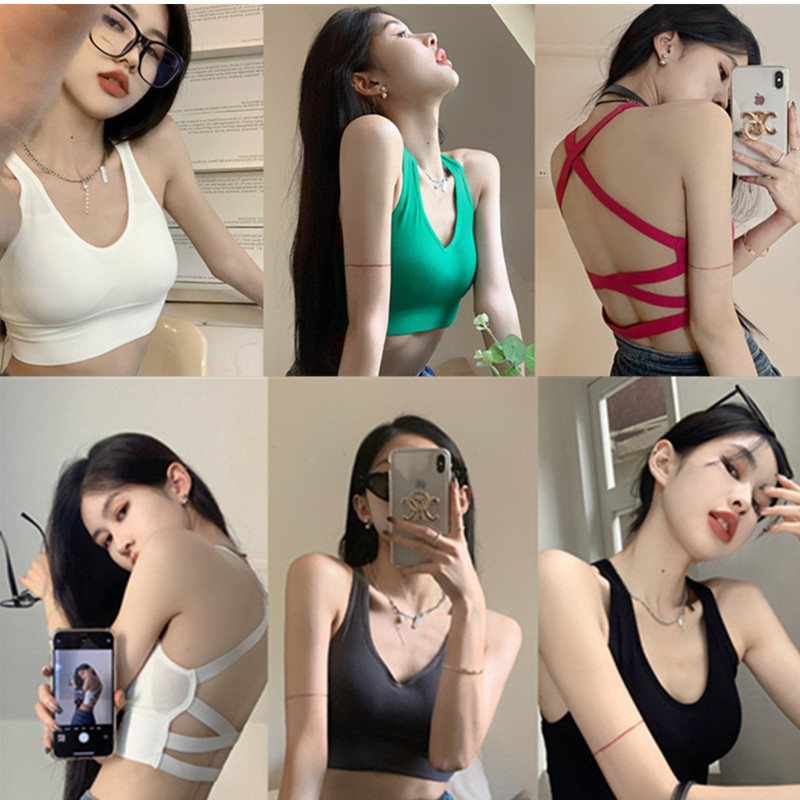 Quality Version of Hot Girl Plus Size Sexy Beautiful Back Cross Camisole for Women with Breast Pads Gathered Bottoming Summer Outer Wear Tube Top Quality Version of Hot Girl Plus Size Sexy Beautiful Back Cross Camisole for Women with Breast Pads Gathered Bottoming Summer Outer Wear Tube Top